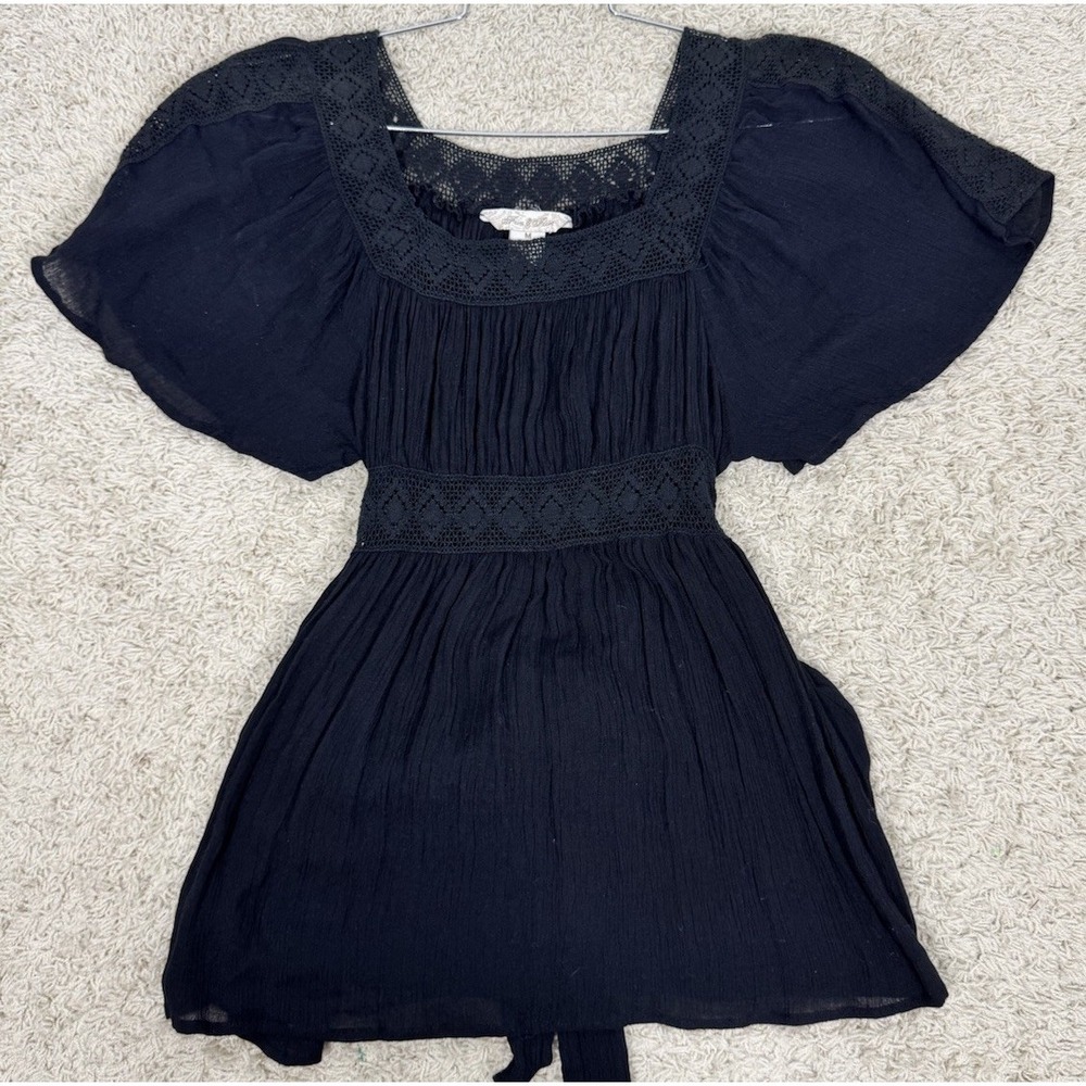 Y2K Fun‎ & Flirt Black Gauze Babydoll Top Flutter Sleeve Sz M Fairy  Whimsigoth